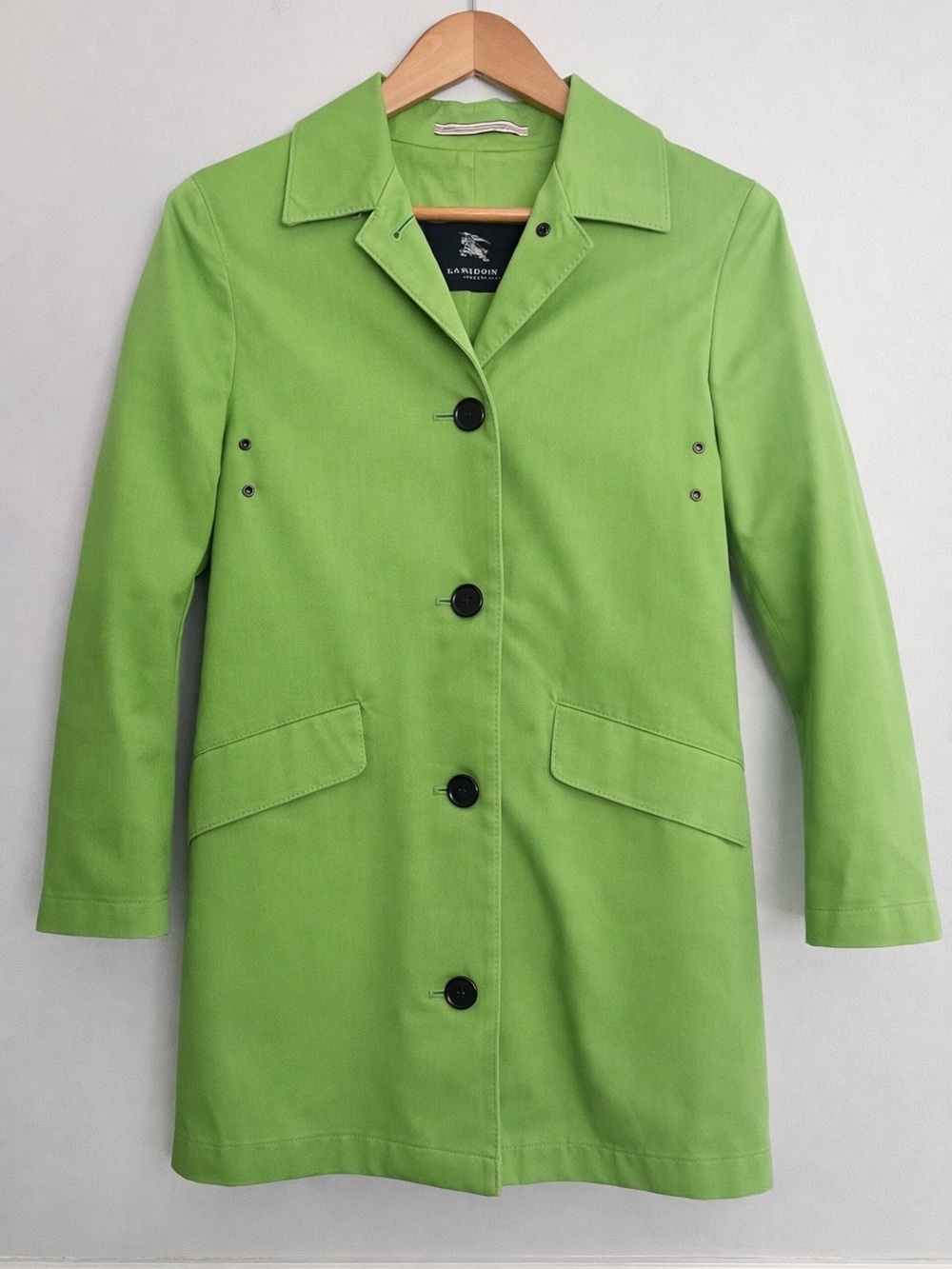 Burberry London Archival Apple Lime Green Cotton Car Trench Coat Jacket Size 4